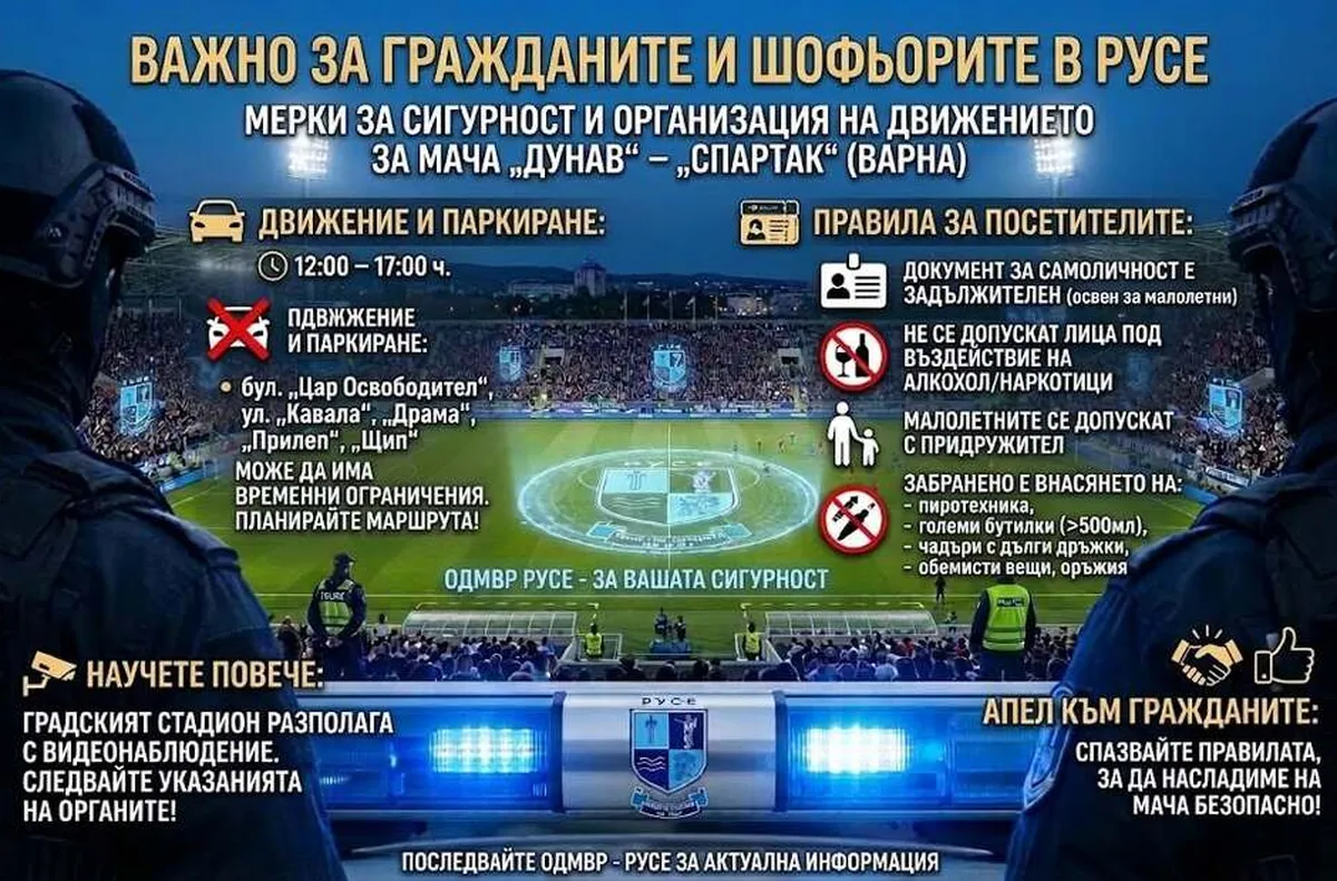 Засилени мерки за сигурност в Русе за мача Дунав - Спартак
