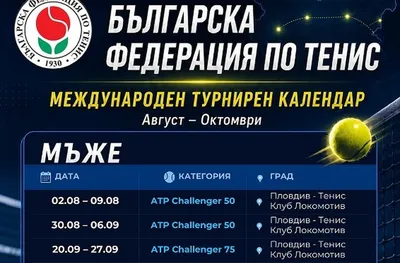 България ще бъде домакин на още три турнира от сериите „ATP Challenger“ за мъже